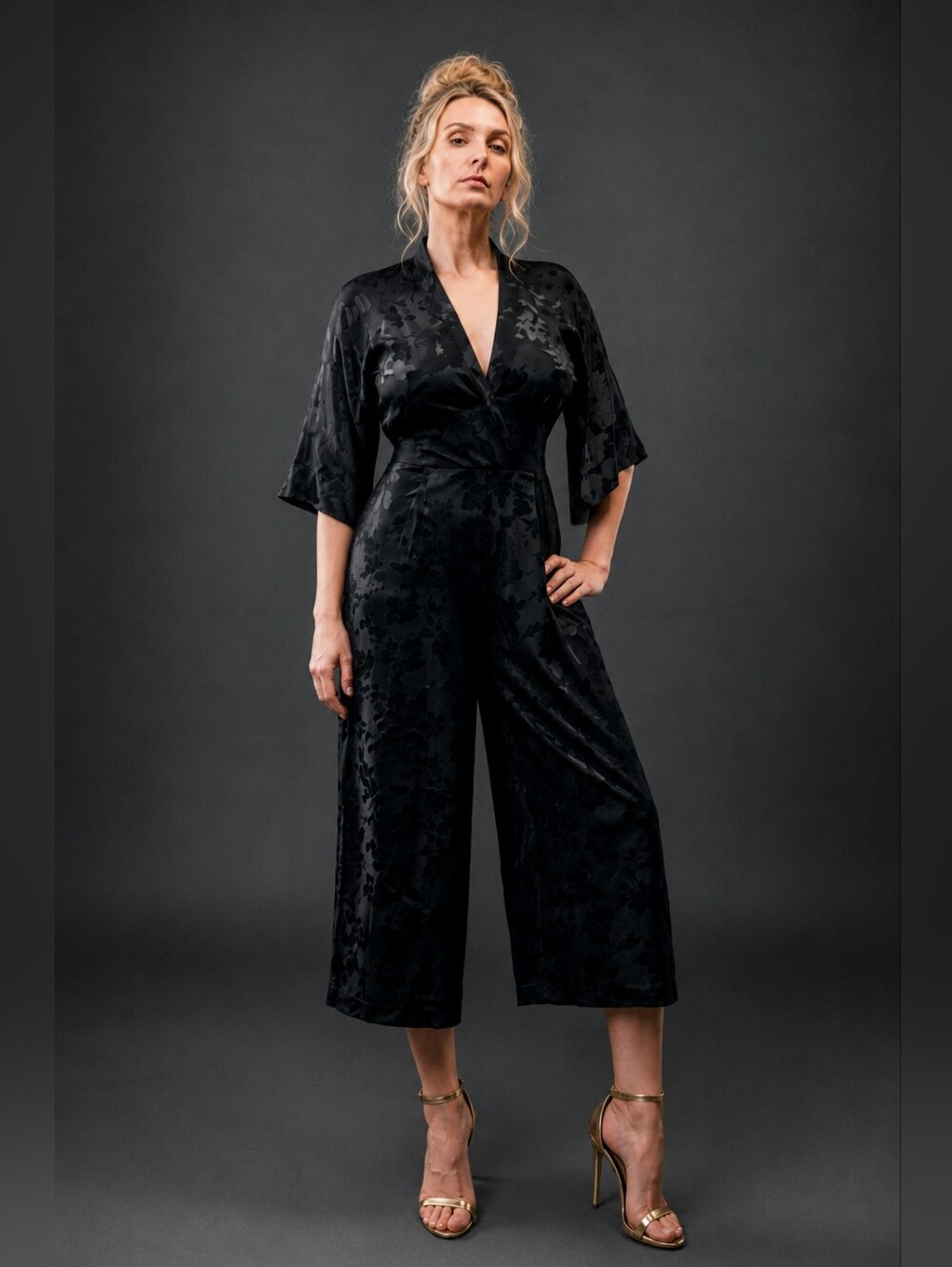 Pinko Patriarca Jacquard Jumpsuit, Black, Wide Leg, Cropped, Italian Designer